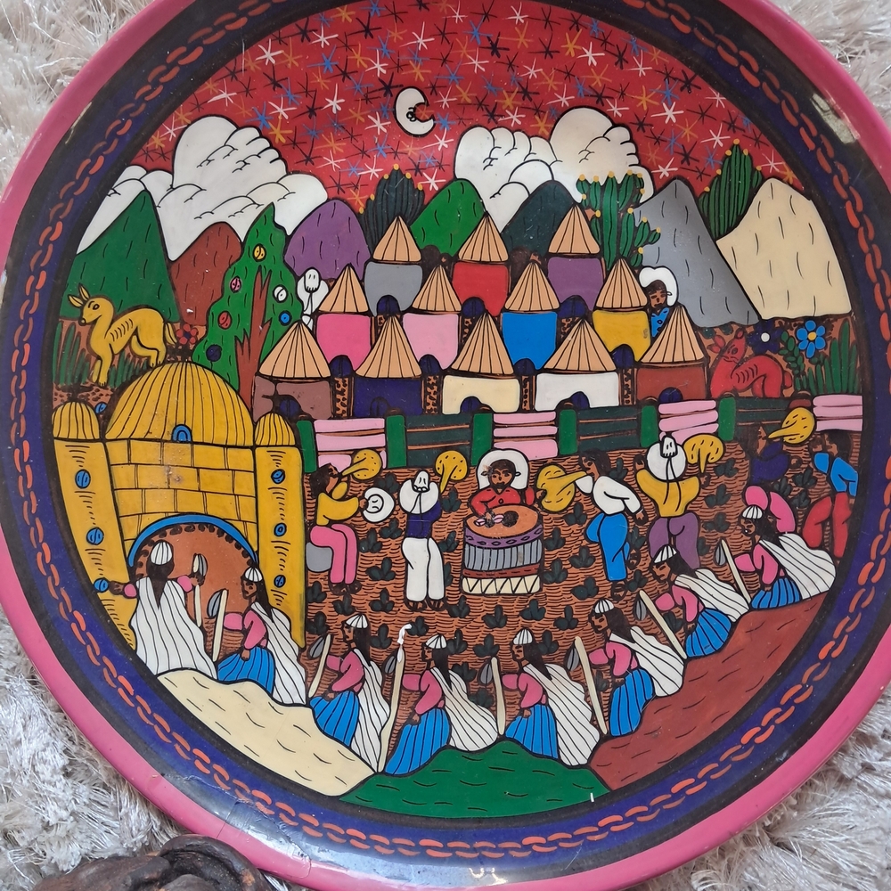 Hand-Painted Pink and Multicolor Decorative Home Art Plate